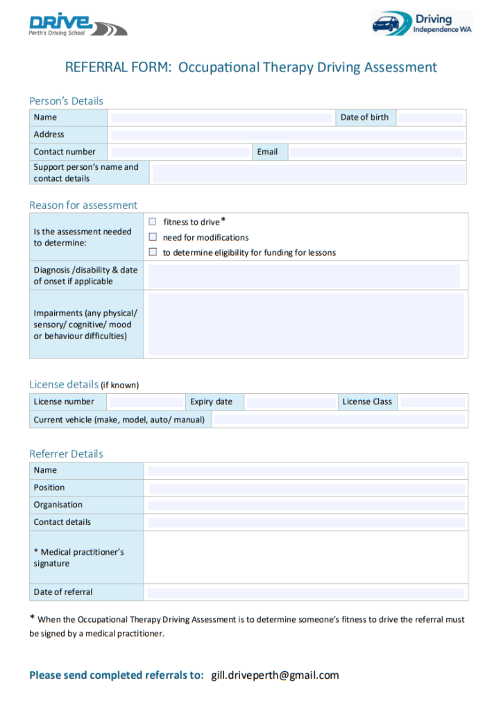 GP referral form OT Driving Assessment